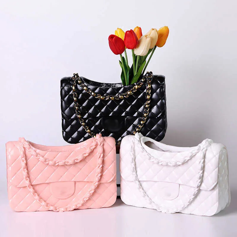 Vases Resin wer Pot Brand Handbag Home White Women&#039;s Bag Vase Sculpture Artifact Ornaments Living