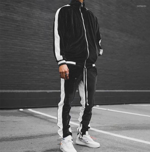 Men&#039;s Tracksuits Men&#039;s Tracksuit Sweatsuit Jogging Suits Velour Wine Red Green Black Blue Dark Gray Standing Collar Color Block 2