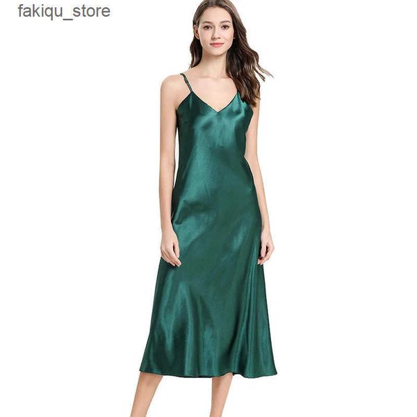 Other Panties Womens Satin Nightgown Long Slip Sleep Dress Silk V Neck Sleepwear Solid Color Nightwear L240910