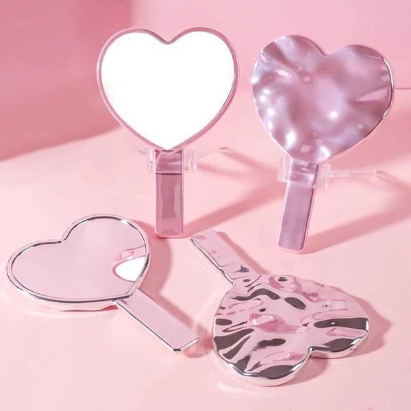 Portable Ins Liquid Shape Heart Mirror Handheld Desktop Cosmetic Mirror Makeup Mirror Travel Metallic High Definition MirrorXJ241213