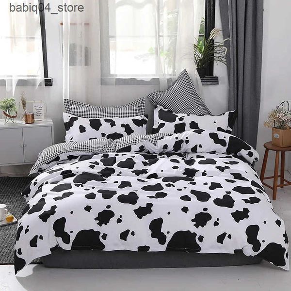 Bedding sets Cow Spot Home Textile Bedding Set Reactive Printing Ab Side Duvet Cover Plaid Bed Sheet Cover Bedding 100% Bamboo Fiber L240910