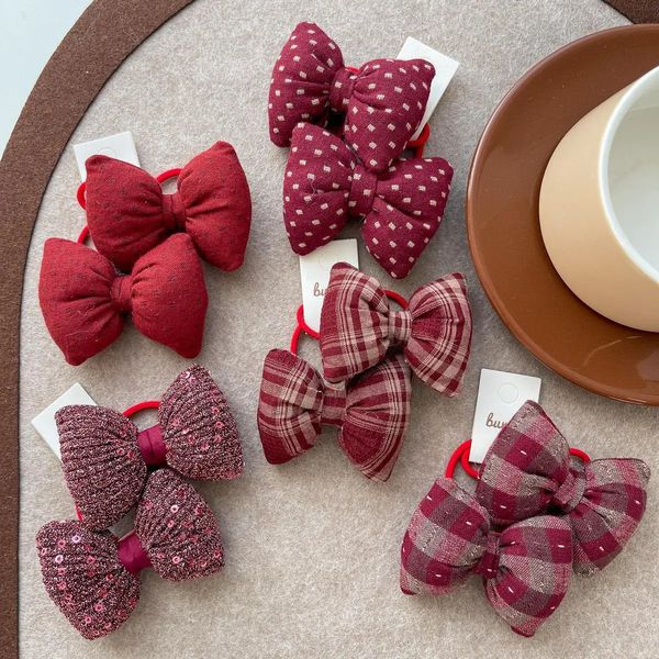 Sweet Red kawaii Bow Hair Rope Ring Children Gift Baby Girl Kid Elastic Rubber Band Accessories Headdress Headwear Ornament 250117