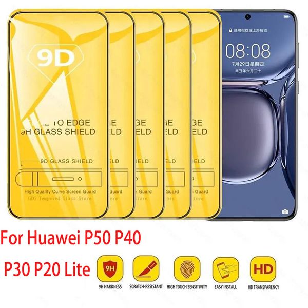 9D Screen Protector For Huawei P70 P60 P50 P40 P30 P20 Lite E Pro P Smart Z Y9A Y9S Y9 Prime Clear Full Coverage Tempered Glass Films 10pcs-