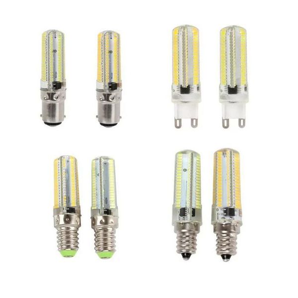 Dimmable LED Bulbs 15W E11-E12-E14-E17-G4-G9-BA15D 3014 SMD 152 LEDs Droplight Silicone Body Lamp AC 220V 110V Crystal Chandeliers light