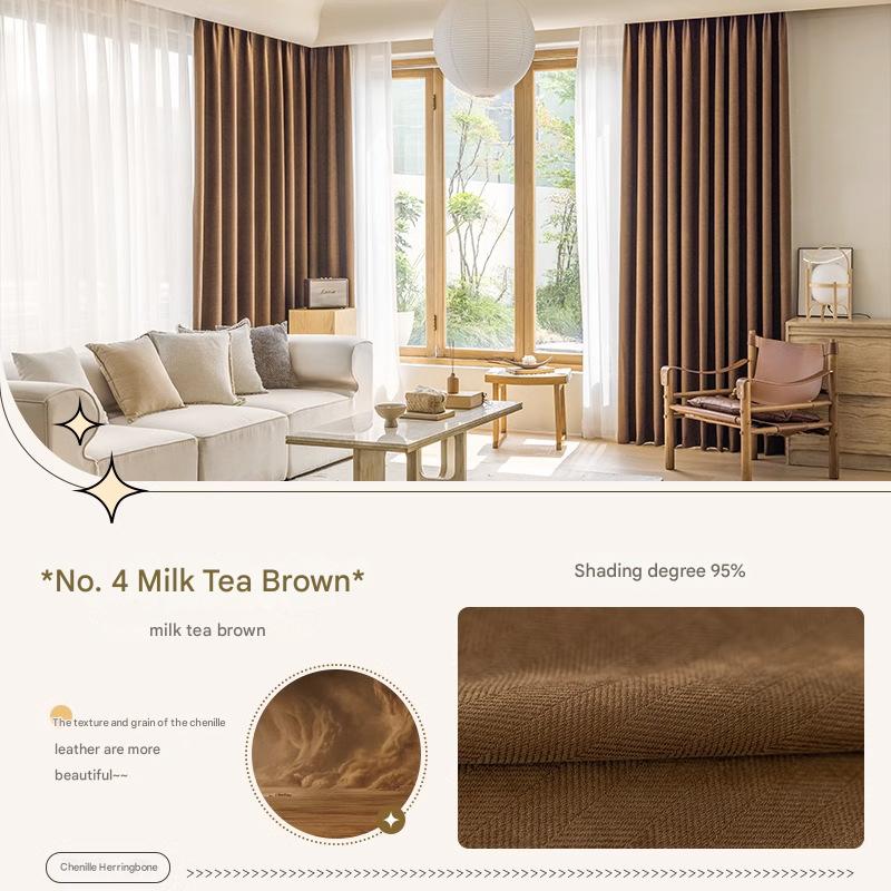 YL-36544 new chenille herringbone curtain high temperature setting modern simple finished living room bedroom blackout curtain