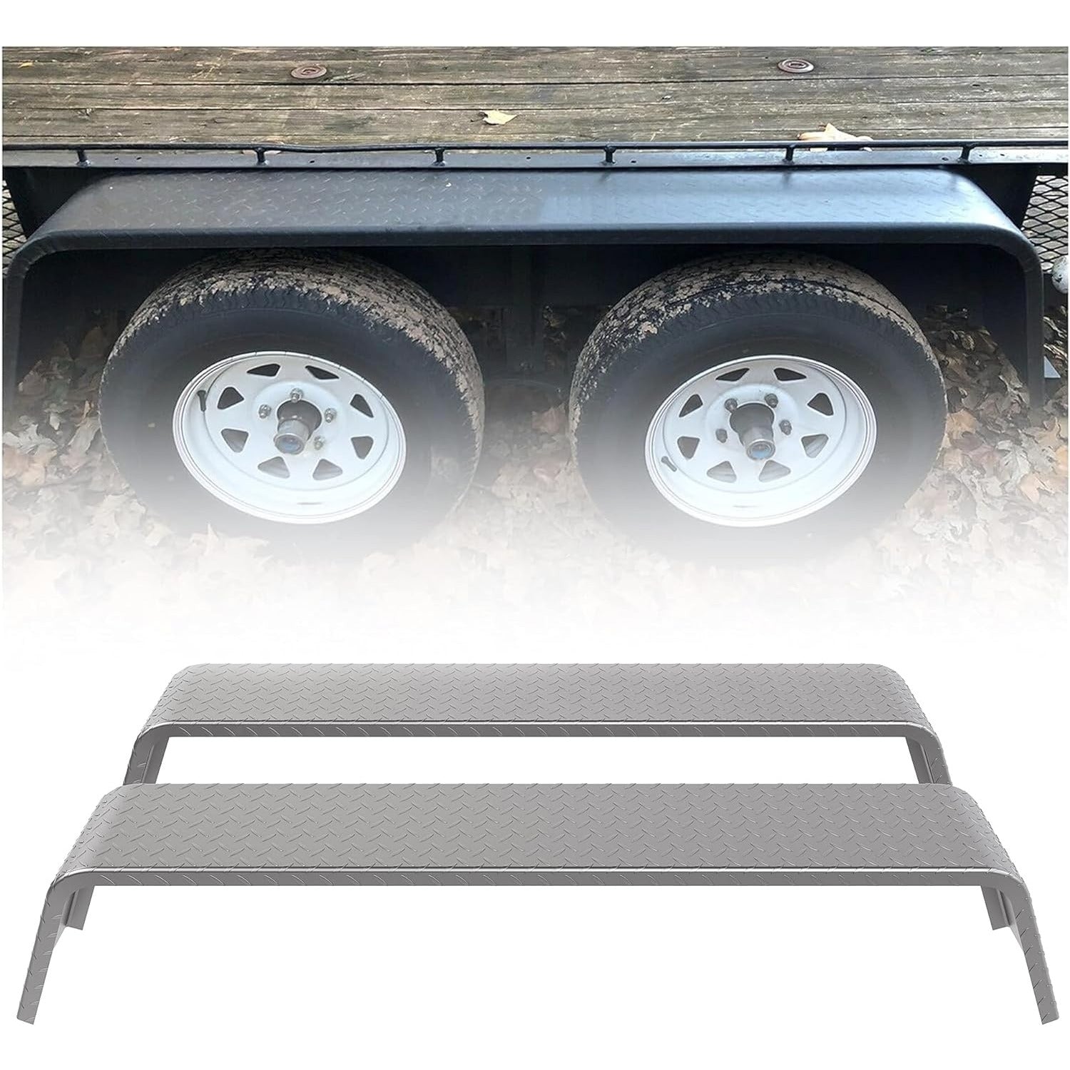 TEMU Steel 14 Gauge Diamond Tread Plate Tandem Axle Trailer Fenders 72-7-8"x10-1-4"x13" (fit 13"-15" Tires) - 2 Pcs