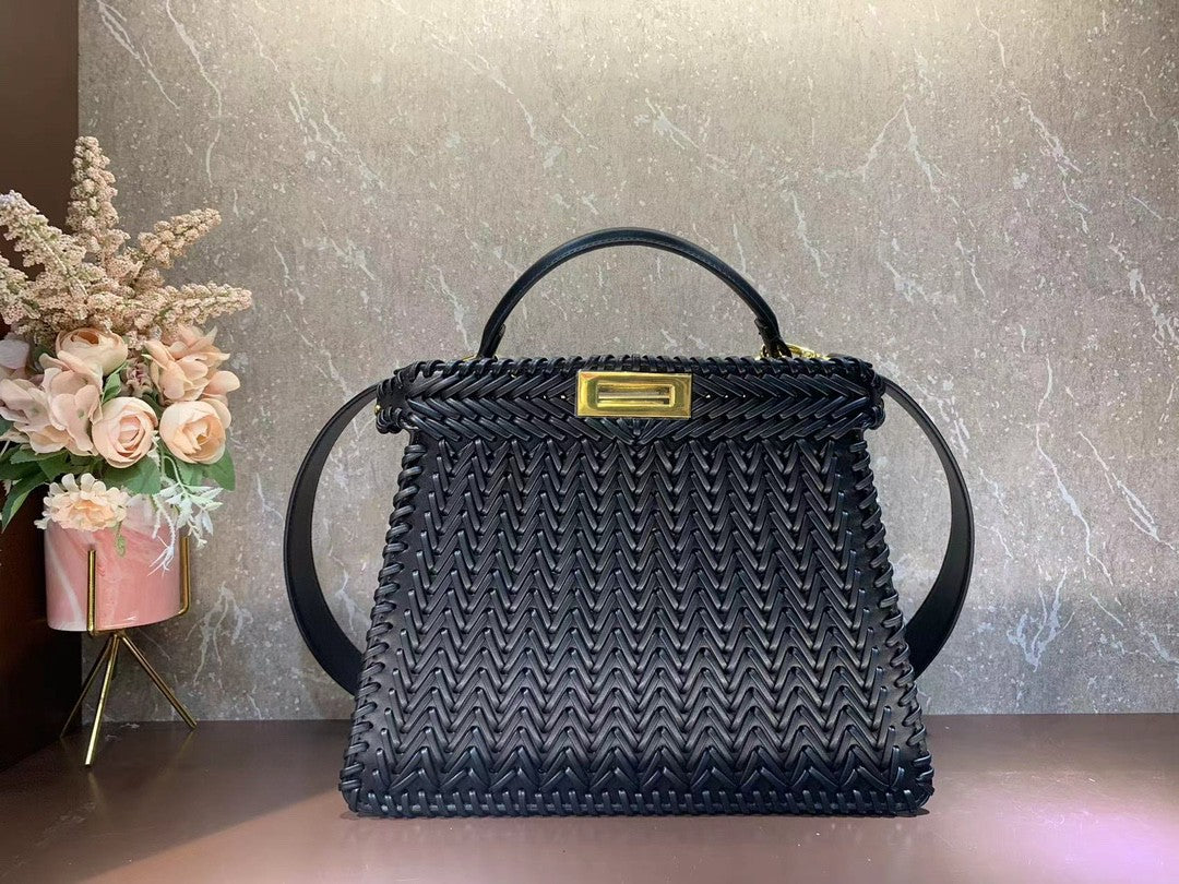 7A Fendi Bags Knitting Peekaboo ISeeU Totes Cowhide Women Handbags Single Shoulder Strap