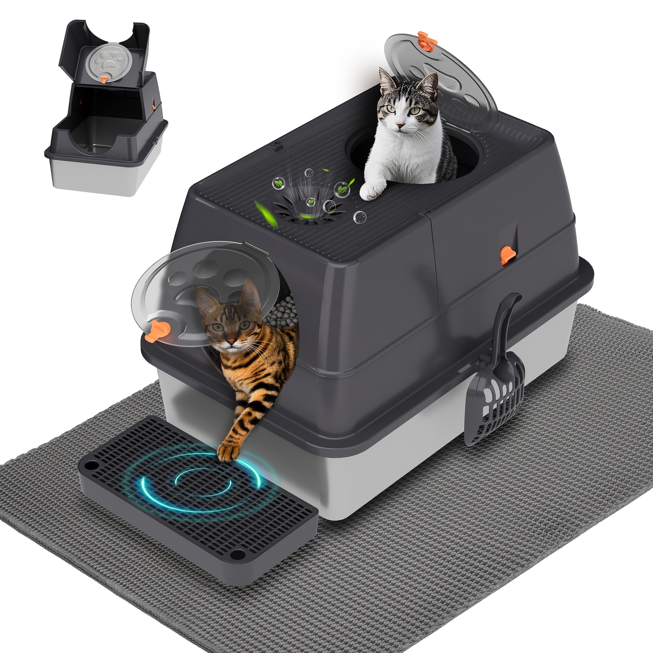 TEMU Citylife Stainless Steel Cat Litter Box With Lid, Xl Extra Large Litter Box For Big-multiple Cats, Easy-cleaning, Anti-urine Leakage, Bottom,