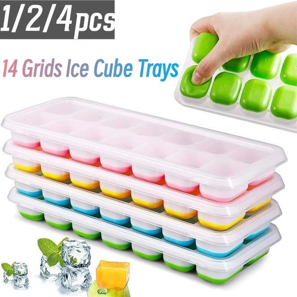 14 Grids Fruit Ice Maker with Removable Cube Trays Reusable Silicone cube Mold Lids Kitchen Tools Freezer Summer Mould y240529