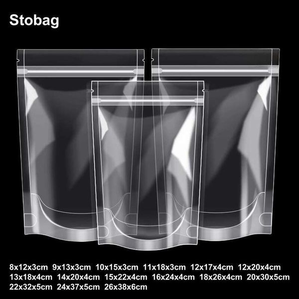 Stobag 50Pcs Transparent Ziplock Food Packaging Bag Stand Up Clear For Candy Tea Dried Fruit Snack Nuts Storage Pouches B2