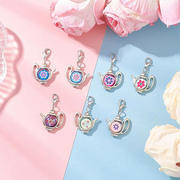 Handmade Polymer Clay & Tibetan Silver Alloy Teapot Pendant Decorations