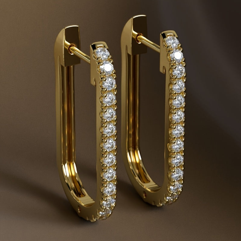 TEMU Of Women's Fashion Hoop Earrings Simple Cubic Synthetic Zirconia Square Hoops Elegant Jewelry