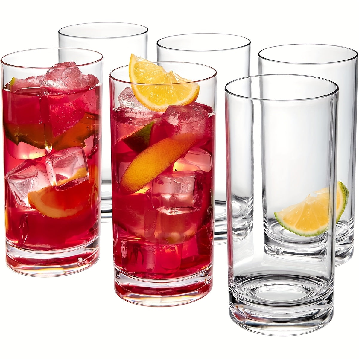 TEMU 6pcs Thick-bottomed Glass Highball Cups, Hockey Cups, Home Glassware, Kitchen Minimalist Drinkware, Reusable, Suitable For Juice, Drinks, Milk,