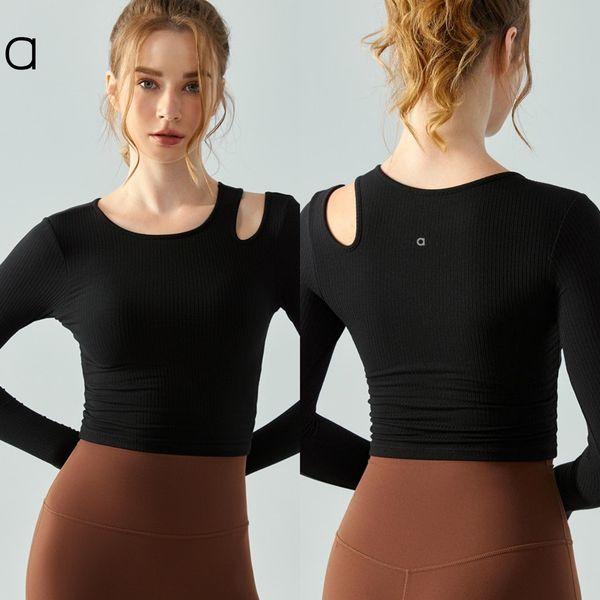 A238 Yoga Long Sleeve Shirts Womens Yoga Clothes Top with Chest Pad Running Exercise Shirts