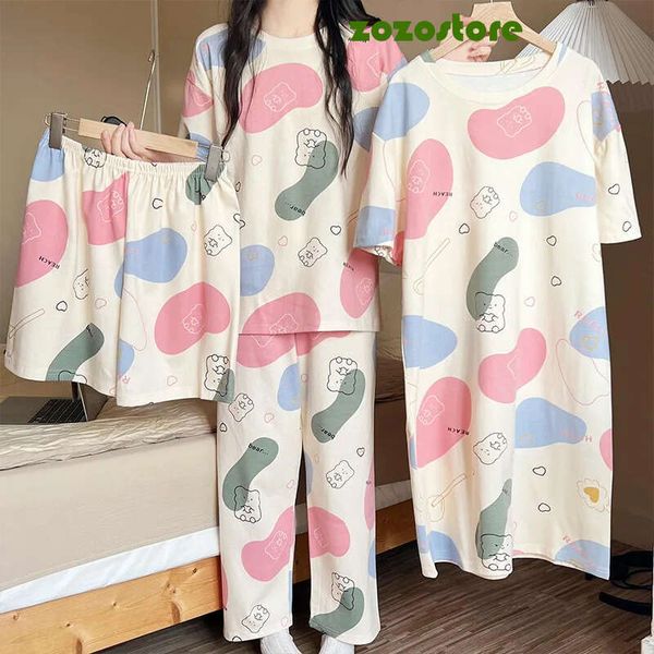 Summer Cartoon Short Sleeves Four-Piece Set Women&#039;s Loose-Fit Casual Student Dormitory Outerwear Home Clothes Pajama Sets 77