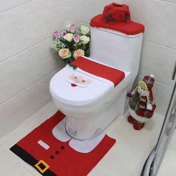 Christmas pattern Mildew waterproof bathroom toilet seat cover foot pad and water tank cover set W241204