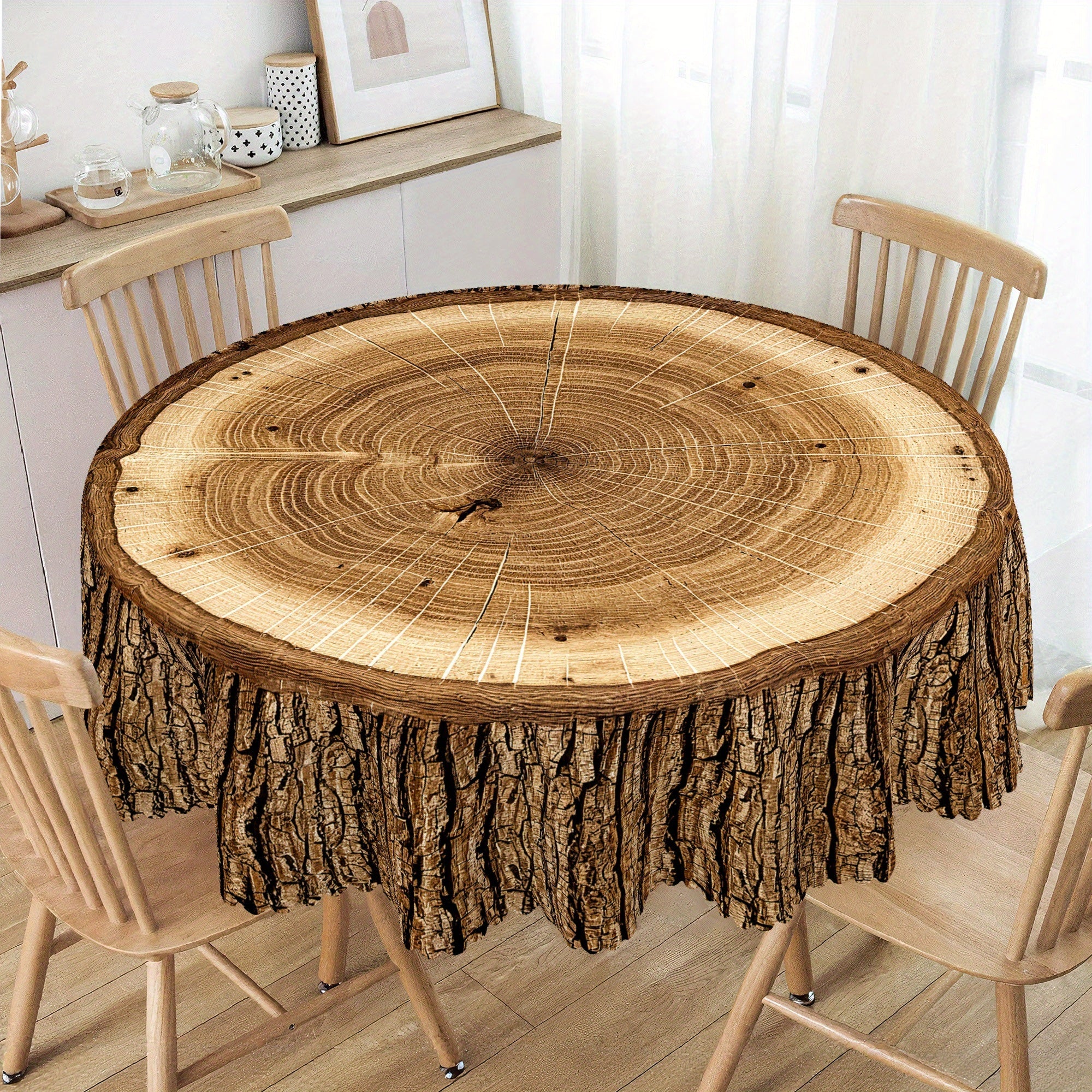 TEMU 1pc Stump Tablecloth - Rustic Farmhouse Style Polyester Round Table Cover With Wood Grain - Easter, , Father's Day, Thanksgiving, Christmas -