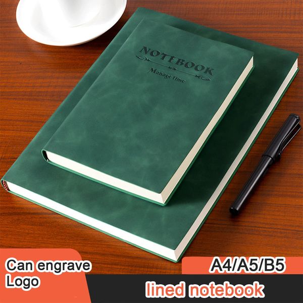 Can Engrave A4-A5-B5 Soft Leather Notebook Line Page Business Meeting Record Book Notepad Student Diary Subject Note 250110