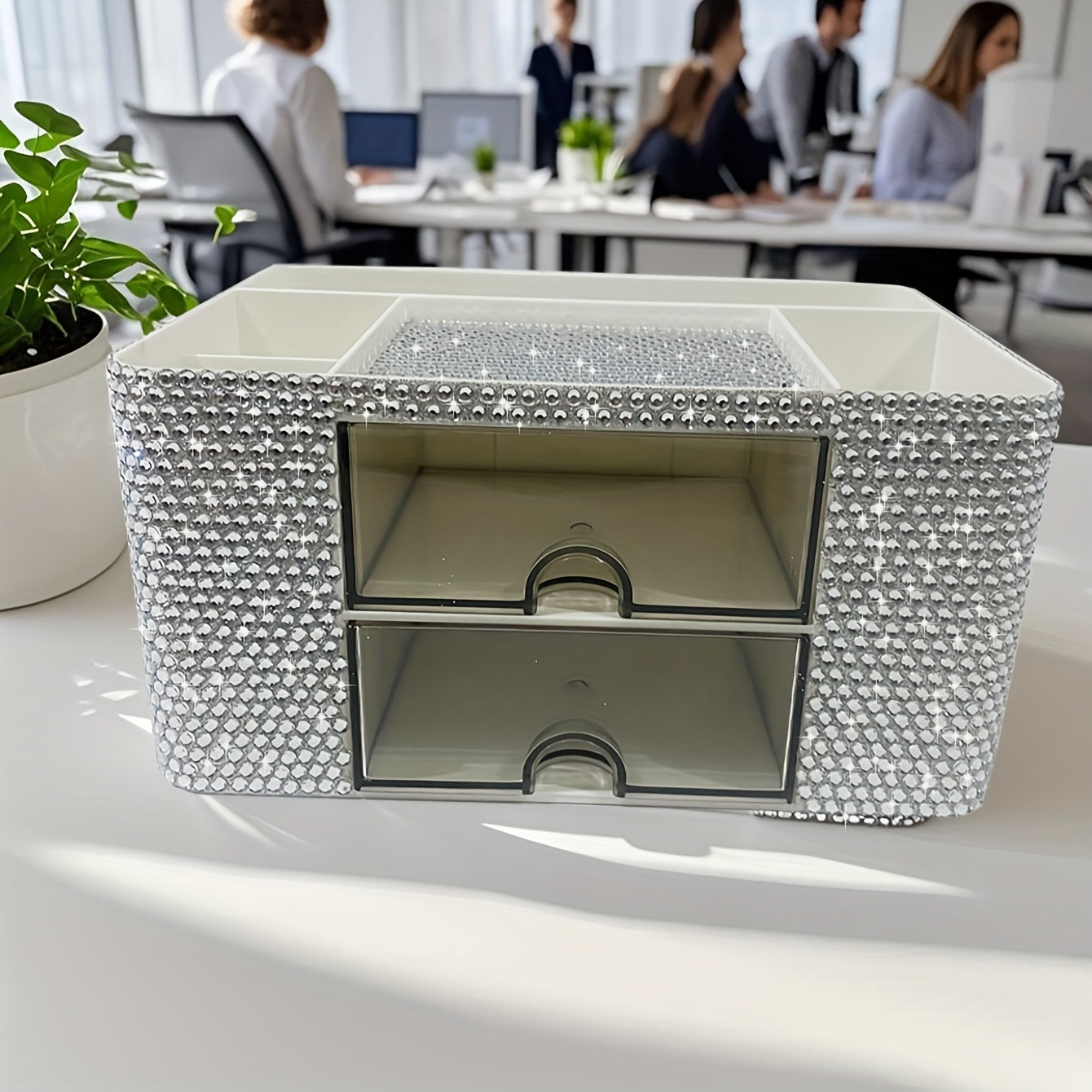 TEMU 1 Shiny Desktop Office Supplies Makeup Tool Storage Box, 2 Drawers Desktop Storage Box, Christmas And Birthday Gifts, Cosmetics And Skincare