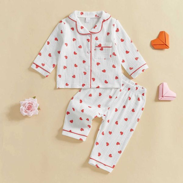 MISOWMNJOY Soft Cotton Kids Girls Boys Sleepwear Set Valentines Day Childrens Sleepwear Heart shaped Long sleeved Shirt Pants Casual Wear W2