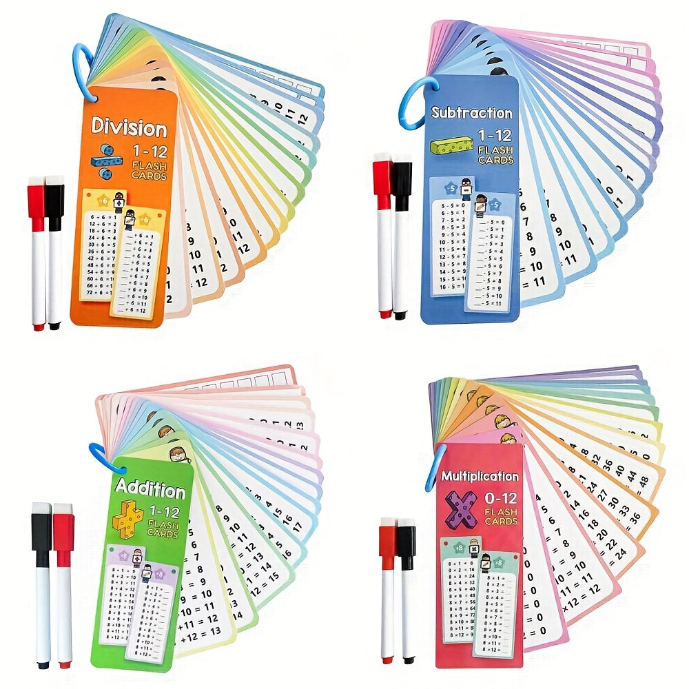 TEMU Reusable Math Practice Flashcards With Dry Erase Marker - Addition, Subtraction, Multiplication & Division Learning Cards For Use