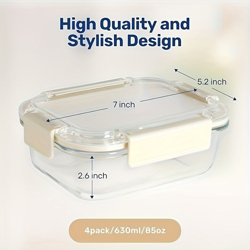 TEMU 4pcs Simple Deluxe Glass Meal Prep Containers With – Bpa-free, Microwave, Oven & Dishwasher Safe, Stackable Design For Lunch, Meal Prep & ,