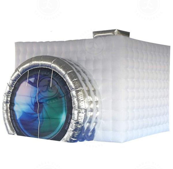Party Activities Commercial Rental Inflatable Photo Booth Enclosure Camera Shaped Cube Tent with LED Strip Light Backdrop for Wedding