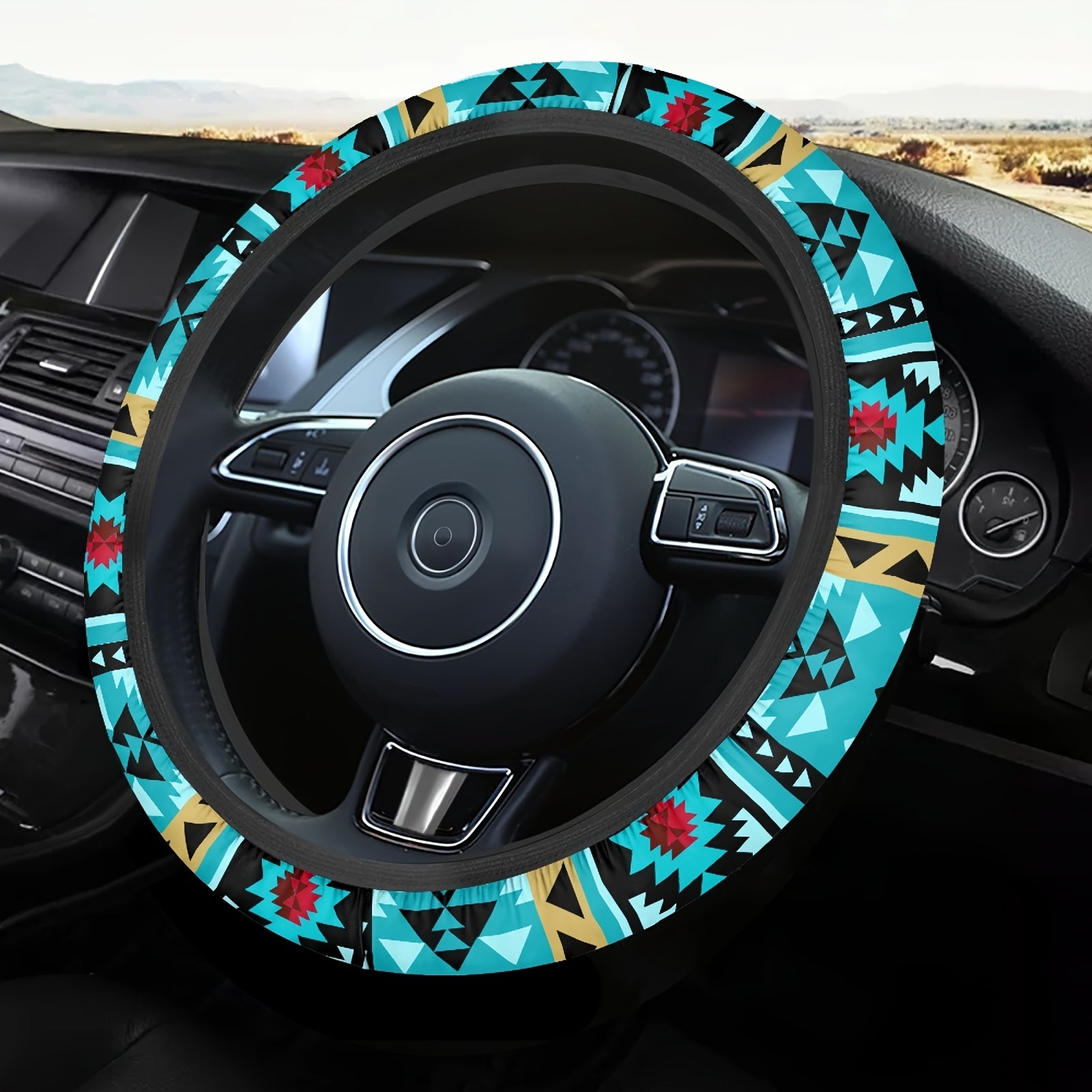 TEMU Ethnic Geometric Aztec Tribal Car Steering Wheel Cover Car Steering Wheel Accessories Fashion Style Car Interior Accessories For Women