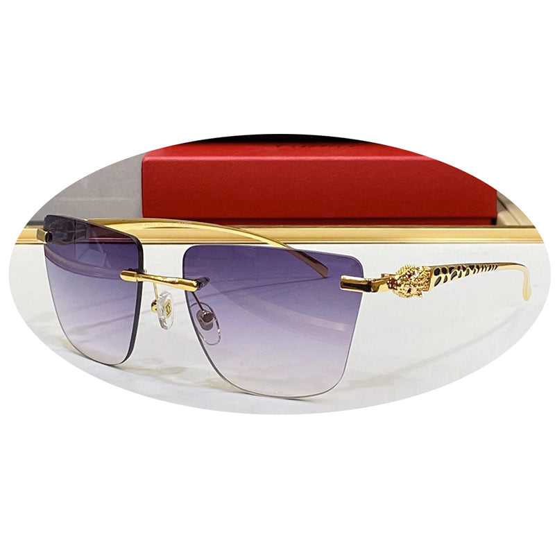 Mens Designer Sunglasses Polarized UV Protection Eyeglasses Texture Mirror Unique Frame Rimless Retro Sun Glasses For Women Metal Panther gafas para