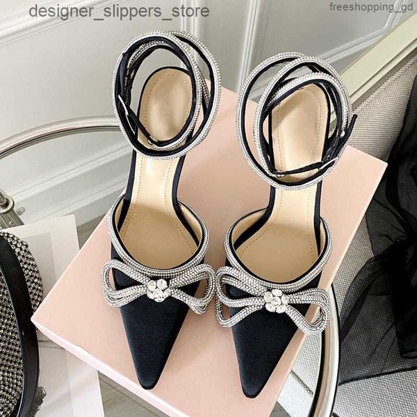 Sandals mach Designers heeled womens sandals Fashion Dress shoes Satin Bow Crystal Embellished rhinestone Evening shoe 9cm stiletto Heels an
