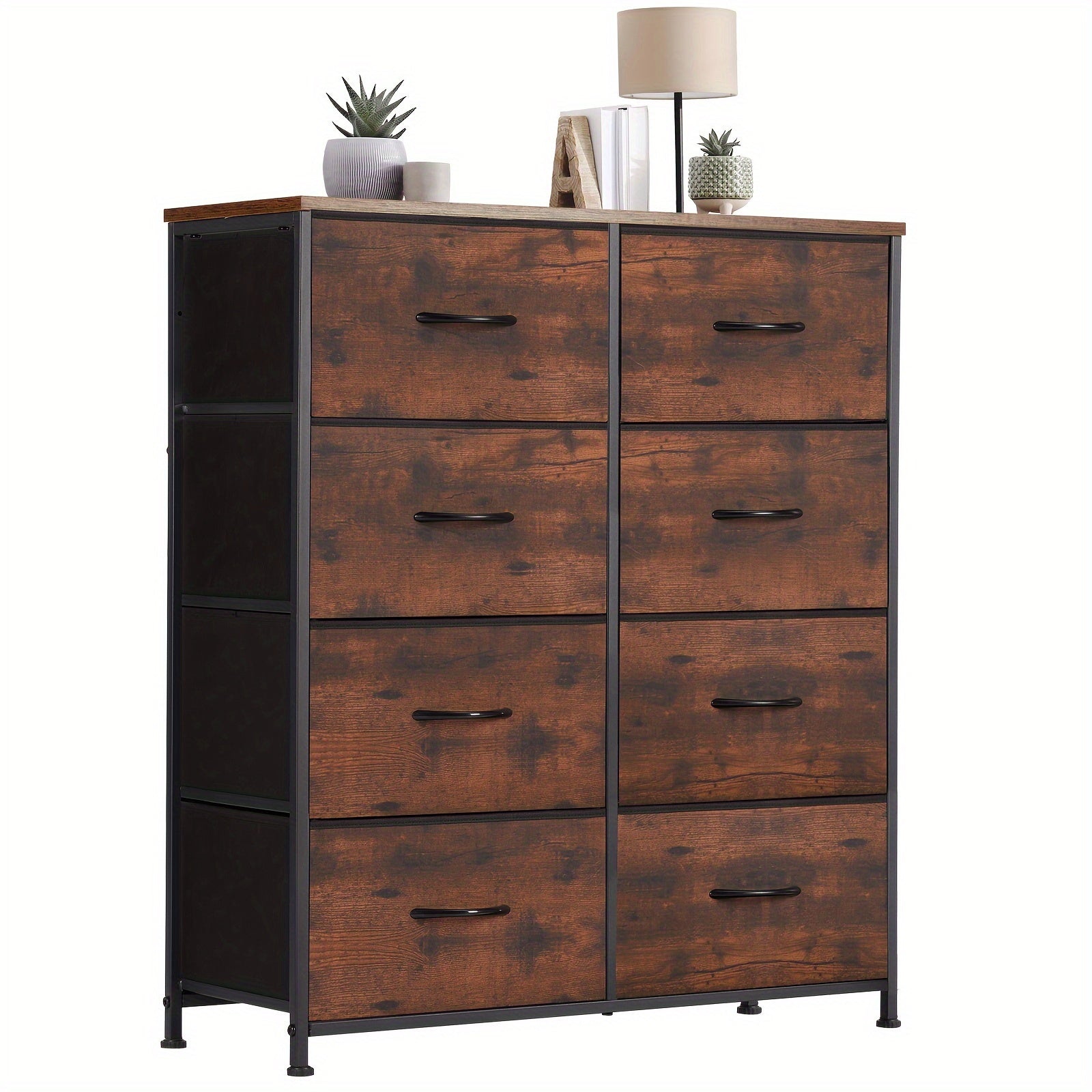 TEMU 8-drawer Dresser With Metal Frame & Wood Tabletop - Classic Mixed Color (dark Brown-rustic Wood) Freestanding Storage Tower, 3.2+ Cubic Feet