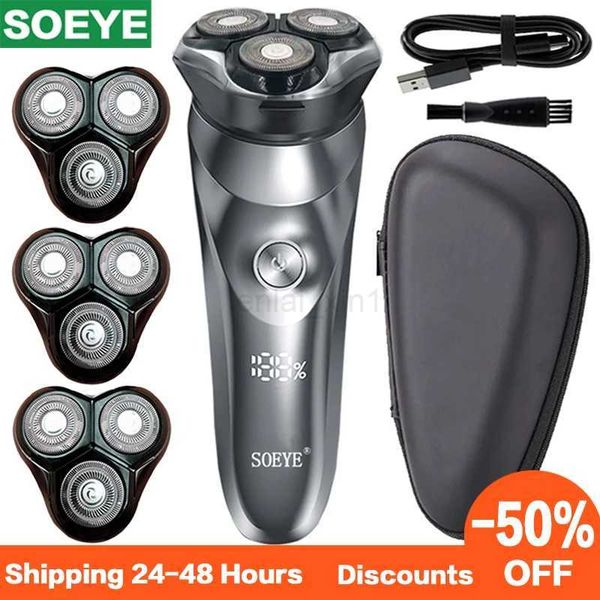 Electric Shaver 3D Mens Razor Beard Trimmer SOEYE Electric Shaving Machine With LCD Display IPX7 Waterproof USB RechargeableY240729