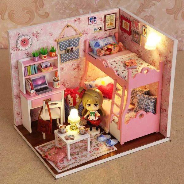 Doll House Accessories DIY Dollhouse Casa Pink Princess Room Handmade Model Building Kits with Furniture for BJD OB11 Doll Houses Girls Birt