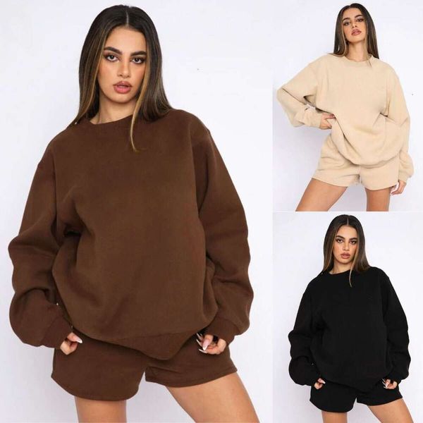 Designer Branded Yoga set Women Hoodie Suit Oversize shorts New 3D Round Neck Long Sleeve Fiess Yoga Sweatshirt Top+Shorts Hoodie Women&#039