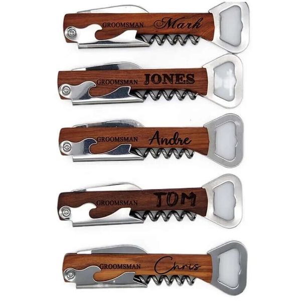 Custom Favor Engraved Wood Personalized Party Wine Corcrew Beer Bottle Opener Wedding Gifts For Guests