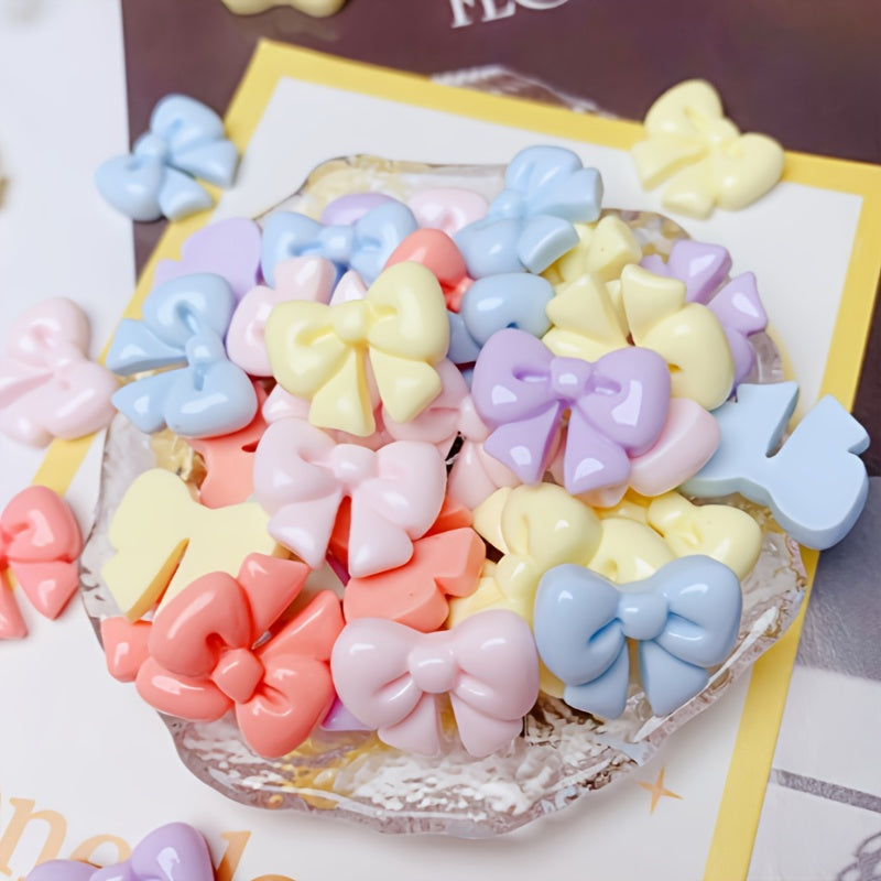 TEMU 100pcs Pastel Bow Charms - Large Resin Embellishments For Diy Crafts, Hair Clips, Scrapbooking & Decor | Assorted Colors On Tray, Charms For