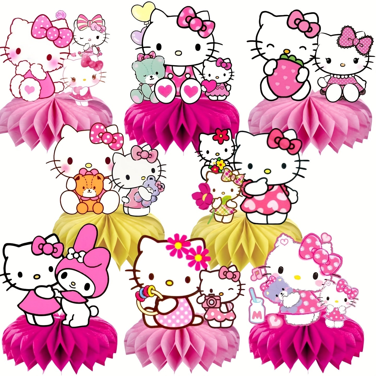 TEMU 8pcs For Hello Kitty Party Packs Birthday Party Desktop Decorations Honeycomb Ornaments Dining Table Party Honeycomb Ornaments Paper Honeycomb