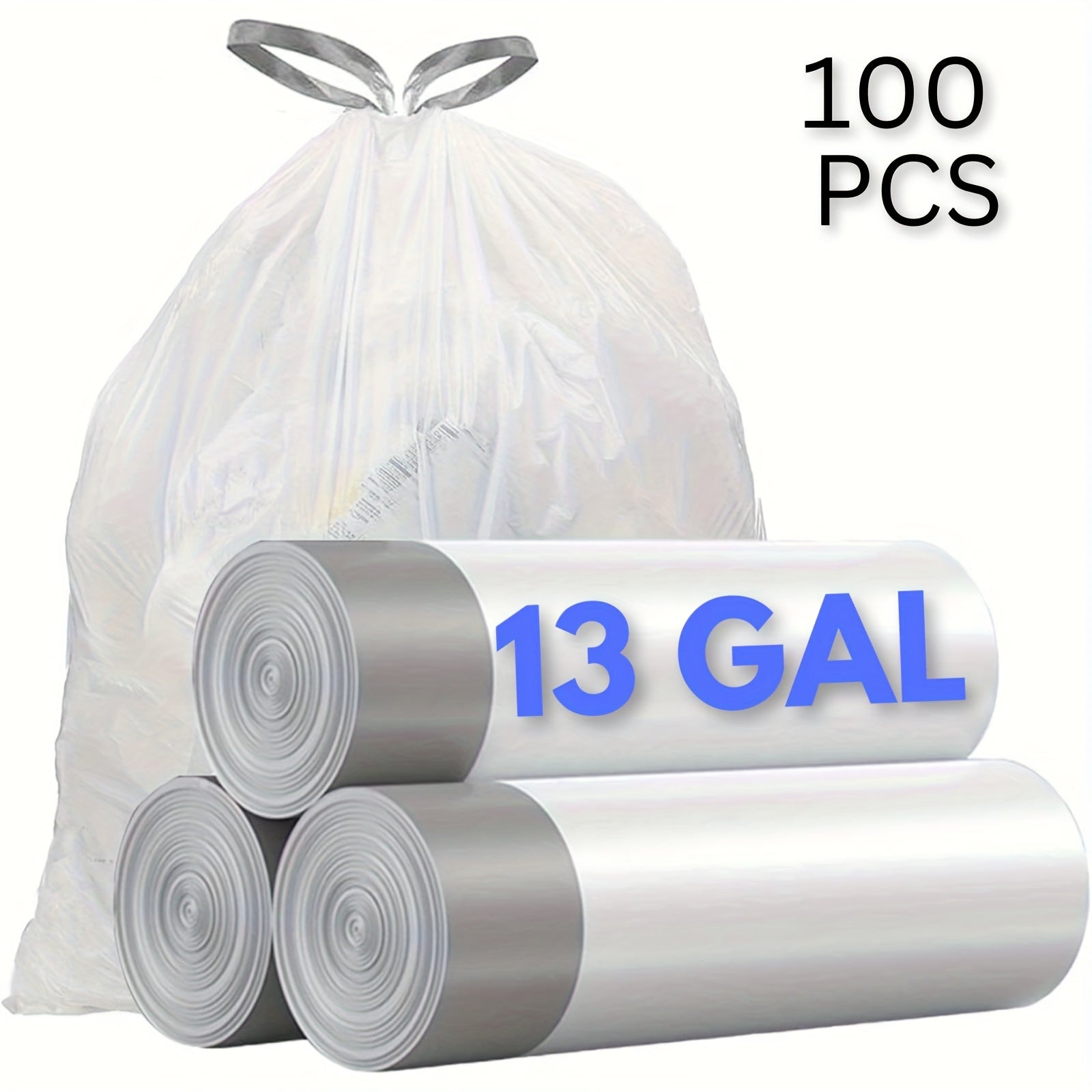 TEMU 100-pack Heavy Duty 8- 13 Gal Drawstring Trash Bags - Leak-proof Commercial-grade Garbage Liners For Restaurants, Offices & High-traffic Areas -