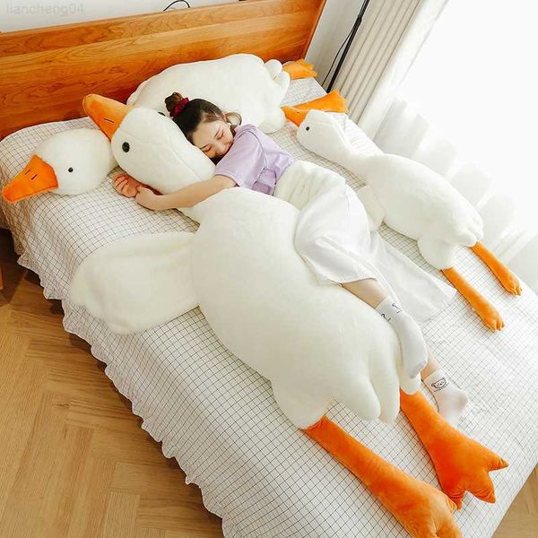Stuffed Plush Animals 90-190cm Lovely Big White Goose Throw Pillow Plush Toy Big Goose Doll Sleep on Bed Birthday Gift Girl L230707