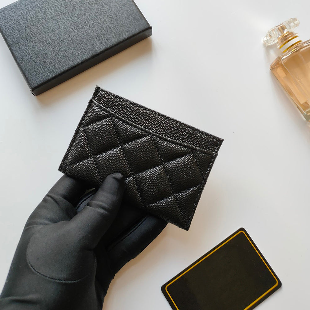 Credit Card Holder Women&#039;s Wallet Genuine Leather Caviar Gold Hardware Pocket Coin Purse Fashion Designer High Quality Bank Card ID Case with B