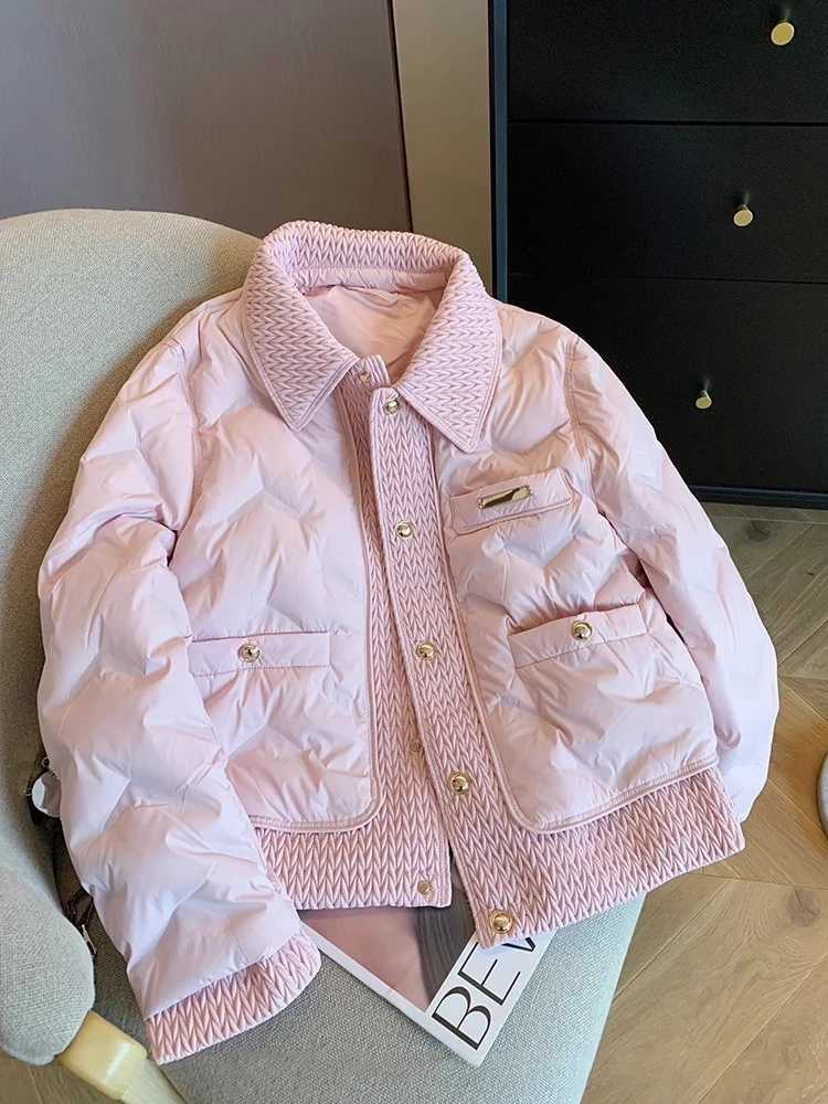 Fashion Pink Collar Womens Cotton Apron Jacket Winter Thick Warm Bedding Coat Womens Single Chest Coat M241011