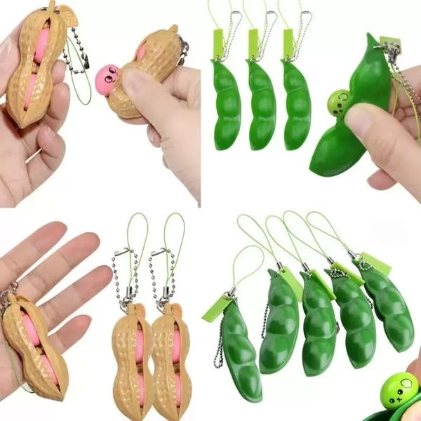 Fidget favors Soybean toy peanut pea Squeeze-a-Bean Keychain Finger Puzzles Focus Extrusion Pea pendant Stress Relief Children with autism n