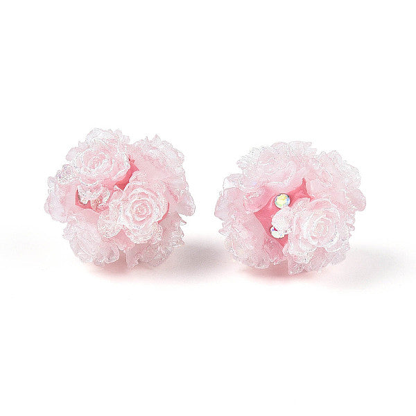 Perline di strass in pasta polimerica con rose in resina in rilievo