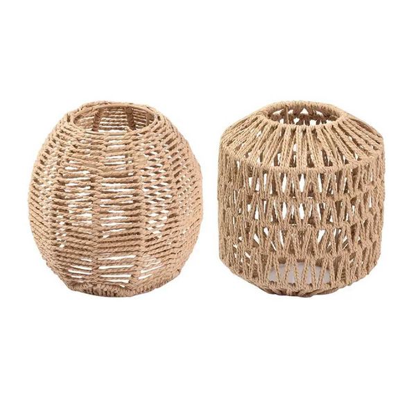Simulated Rattan Hanging Lampshade Vintage Bulb Guard Cage Handmade Woven Lamp Shade for Living Room Bedroom Hotel Restaurant Y240826