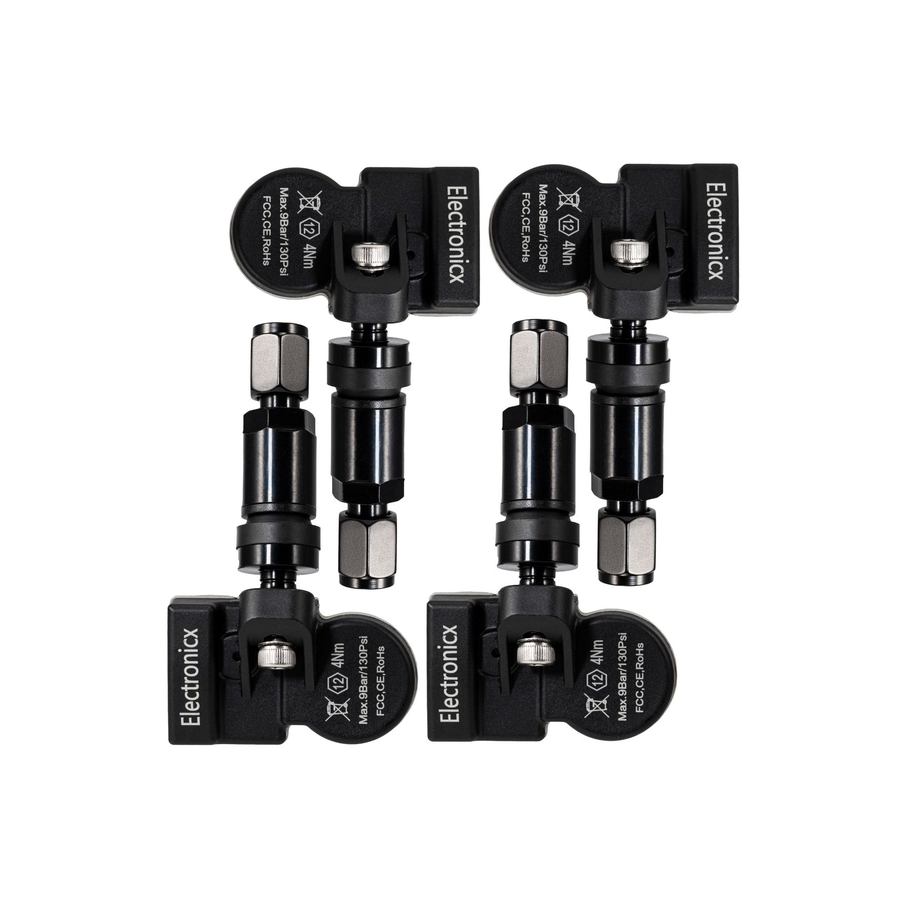 4 Reifendrucksensoren RDKS Sensoren Metallventil Schwarz f&uuml;r Ssangyong Chairman 01.2014-12.2019