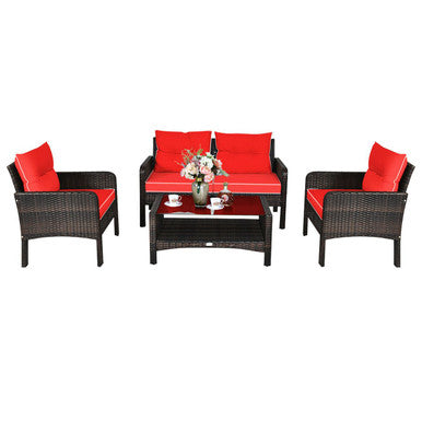 Rattan 4-Piece Loveseat & Chairs Patio Furniture Set