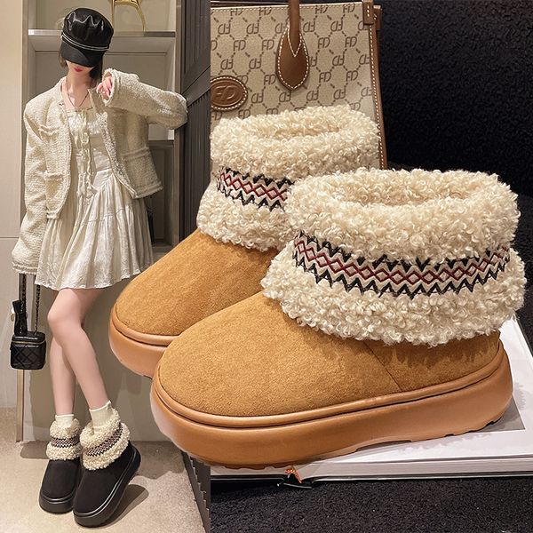 2025 New Women&#039;s Ethnic Style Winter Cotton Shoes Outdoor Leisure Thick Anti slip Warm Snow Boots Designer Lefu Free Transport Shoes