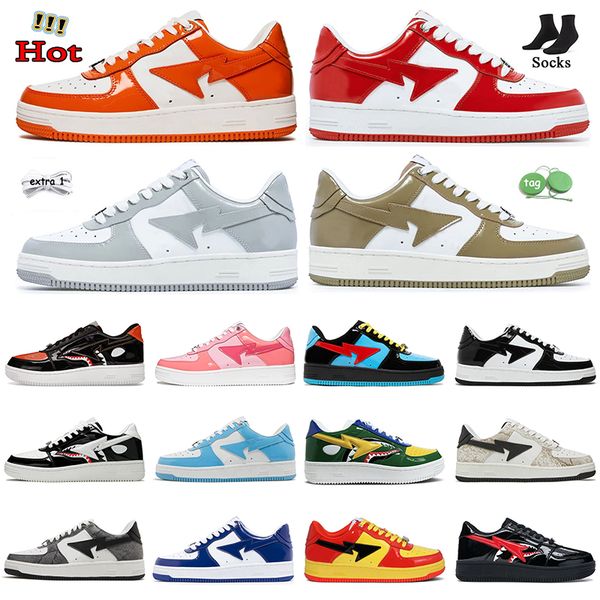 Designer Casual sk8 sta Shoes Patent Leather Black Platform Skateboarding Beige Blue Grey Color Camo Combo Pink Orange Jogging Sports Sneake