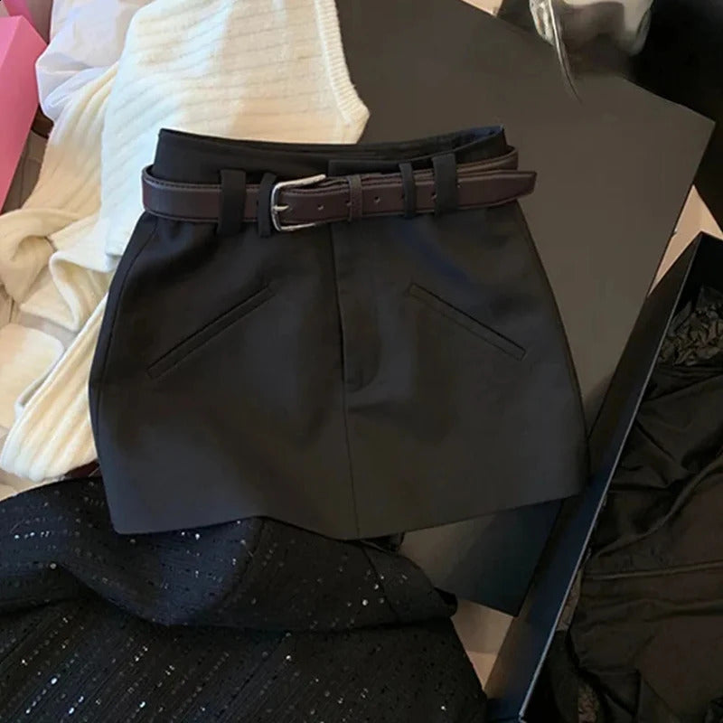 MEXZT Black Mini Skirts Women Streetwear Belt A Line Skirt Y2K Summer Korean High Waist Slim Casual All Match Suit Skirts 240823