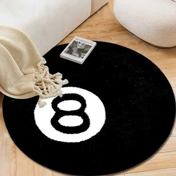 Simulated Billiards 8 Ball Carpet Round Cashmere Soft Chair Mat Anti-slip Bath Floor Mats Kids Bedroom Vintage Black Carpet DropXJ240807